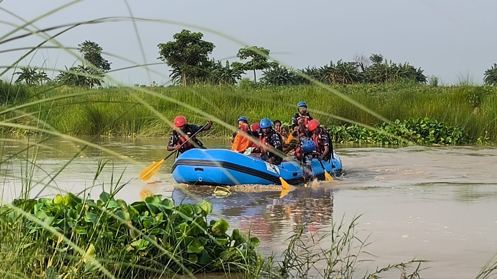 सशस्त्र प्रहरीद्वारा बागमतीको बाढीमा टापुमा फसेका १४ जनाको  सकुशल उद्धार